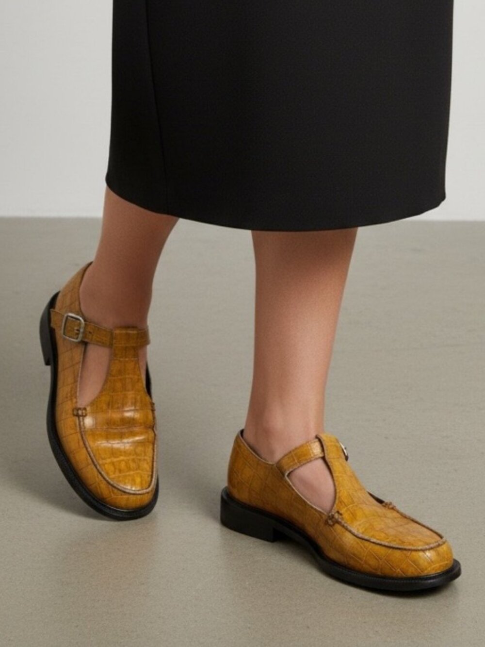 Maguire Shoes Gala Dijon Yellow Croc Leather Mary Jane Flats Size 39 Academia